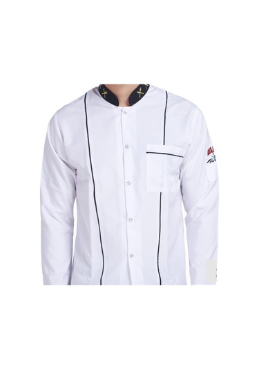 Aşçı Ceketi Beyaz Uzun Kol Altın Çatal Bıçak Garnitürlü