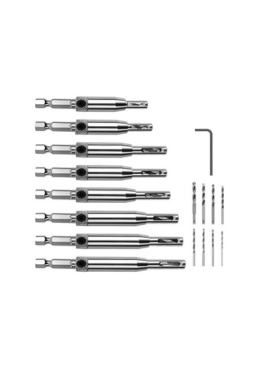 Yaozixia 16 Parça Kendinden Merkezleme Matkap Ucu Seti 1 Altıgen Anahtar İle Ahşap İşleme Pencere Kapı Menteşeleri İçin 16 Parça Yedek Matkap Uçları