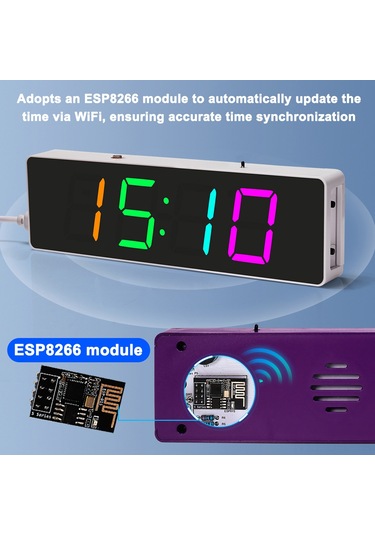 Dofolink Wifi İle Zaman Senkronizasyonlu Renkli Led Saat Dıy Seti - Usb Gerişimli, Parlaklık Ayarlanabilir, Kaynaklı Kutu Beyaz Kasa