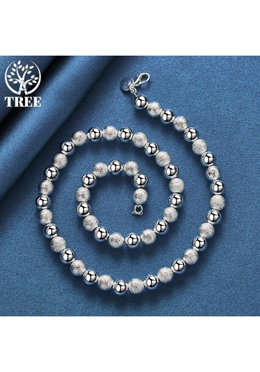 925 Ayar Gümüş 8mm Boncuk Top Zincir Mat Pürüzsüz Kolye Takı
