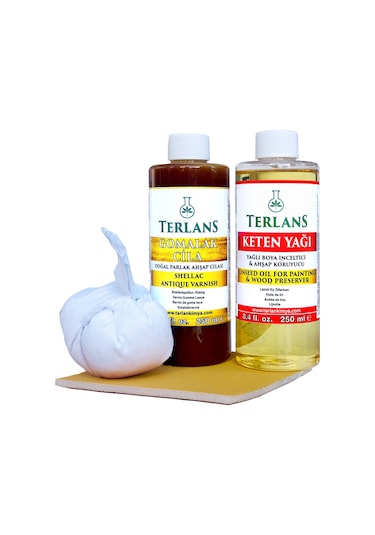Terlans Doğal Ahşap Cila Seti Gomalak Vernik Ve Keten Yağı Koruyucu