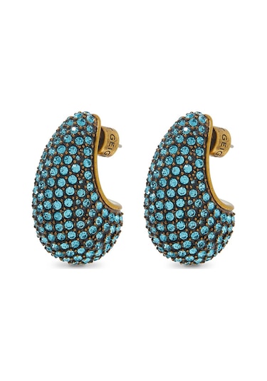 Pave Dome Earrings, Kristalli Kup Tarzı Küpe Turkuaz