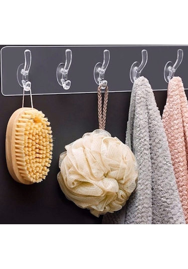 2 Adet 5 Li Yapışkanlı Şeffaf Duvar Askısı Mutfak Düzenleyici Şeffaf