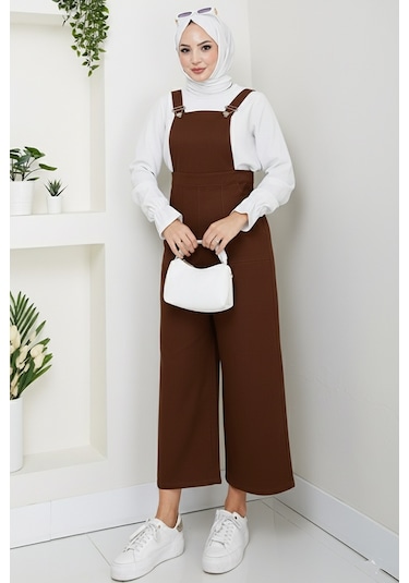 Gülru Cepli Gabardin Tulum 1587 - Kahve Kahverengi