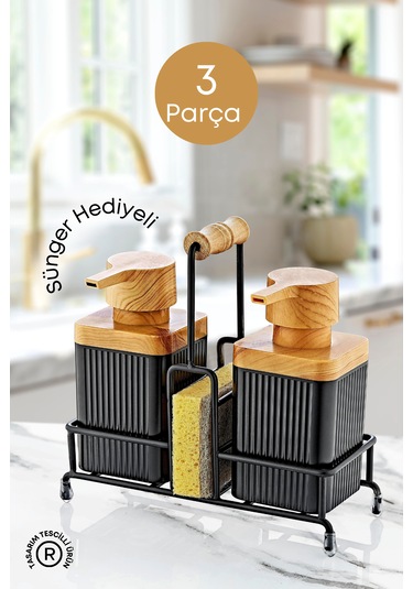 Mimoza Metal Standlı Ahşap Detaylı Bulaşık Deterjanı Ve Sıvı Sabu