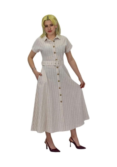 Kadın Keten Kısa Kol Elbise Bgl-st03722 001