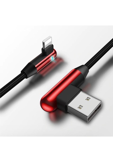 iPhone Uyumlu Lightning 90 Derece Led Işık Gamer Şarj Ve Data Kablo