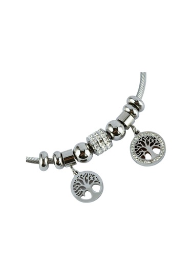 Kadın Çelik Hayat Ağacı Temalı Manyetik Bileklik Gümüş Renk Çelik