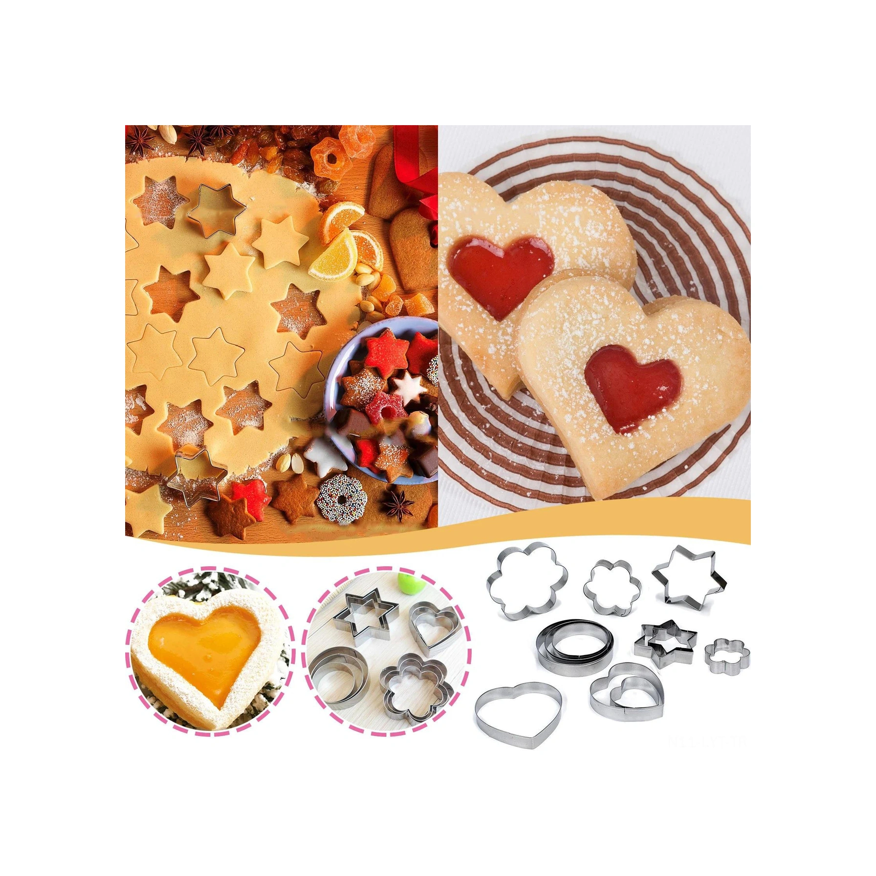 Youtek 12'li Paslanmaz Çelik Kek, Kurabiye, Tatlı Kalıbı Seti - Yeniden Kullanılabilir, Dayanıklı, Hamur Ve Sebze Kesme Baking Aracı Gümüş