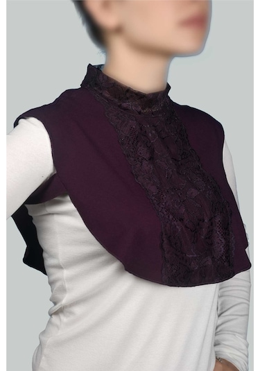 Altobeh Kadın Penye Tesettür Daire Yakalı Dantelli Boyunluk - Mürdüm