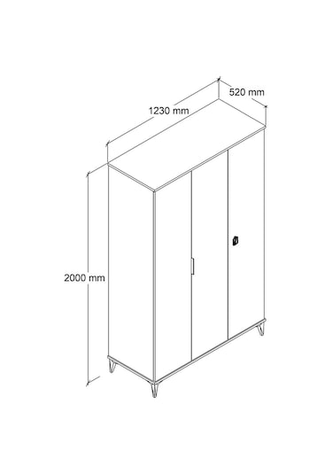 6301 Neva 3 Kapılı 200 Cm Gizli Çekmeceli Gardırop , Elbise Dolabı , Genç Odası Sepet
