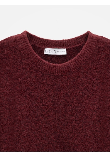 Dilvin 90257 Bisiklet Yaka Yün Karışımlı Triko Elbise-orta Bordo Orta Bordo