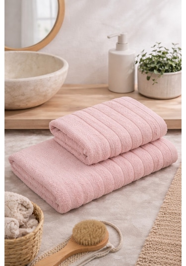Violeta Model 2'li Banyo Havlu Seti Pudra