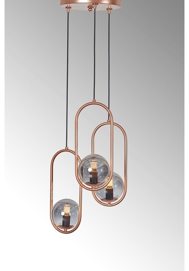 Luzarana Zenga 3 Lü Bakır Metal Gövde Füme Camlı Tasarım Lüx Avize Çok Renkli