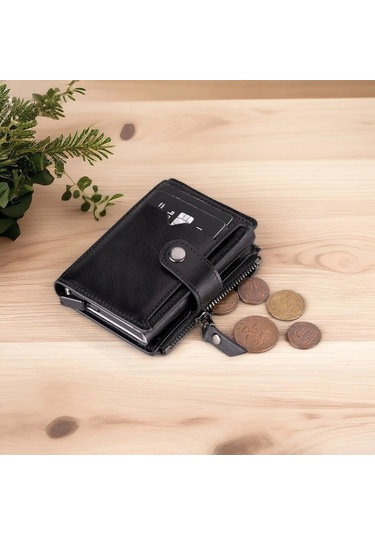 Rodos Hakiki Deri, El Yapımı, Pop-up Kartlık Cüzdan, Parlak Siyah