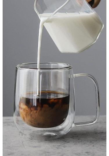 2 Adet Kulplu Çift Cidarlı Cam Çay Ve Kahve Kupası 250 Ml