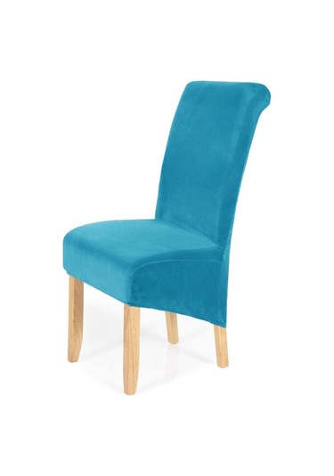 Jms Tavuskuşu Mavisi Streç Kadife Çıkarılabilir Yıkanabilir Büyük Yumuşak Yemek Sandalyesi Kapakları