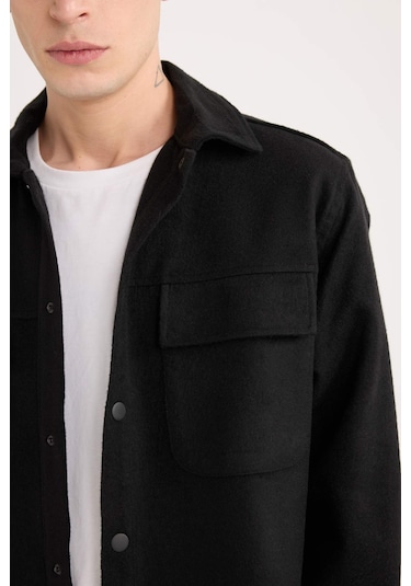 DeFacto Relax Fit Oduncu Basic Düz Uzun Kollu Gömlek Ceket A6876AX24AUBK81 Siyah