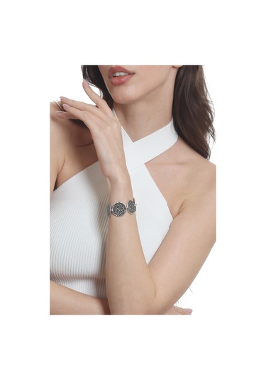 Labalaba Kadın Antik Gümüş Kaplama Zincir Bağlantılı Kabartma Dokulu Geometrik Tasarım Bileklik Gümüş