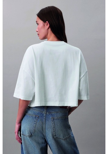 Calvin Klein Kadın Bisiklet Yaka T-shirt Beyaz