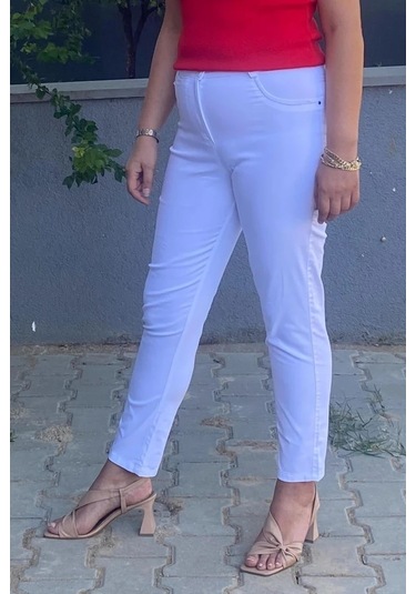 Kadın Beyaz Boru Paça Pantolon Beyaz