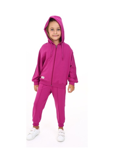 Toontoy Kız Çocuk Yarasa Kol Armalı Eşofman Takım Mürdüm