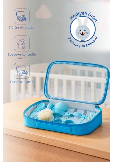 Babyjem Bebek Bakım Bakım Seti Mavi 7 Parça + Pamukçuk Eldiveni Mavi Hediyeli