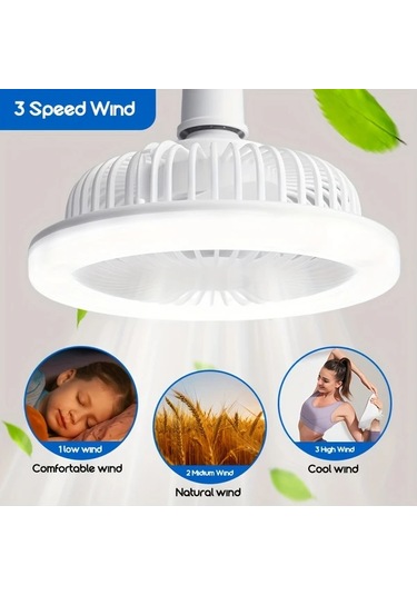 Boatshop1 1 Akıllı Tavan Fanı Işığı Uzaktan Kumanda E26 E27 Soket Ayarlanabilir Işık Fan Yuvarlak 1 Takım