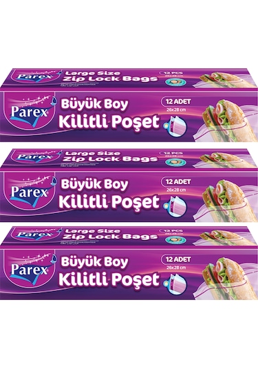 Kilitli Buzdolabı Poşet Büyük Boy 12'li 26 X 28 Cm Üçlü Set