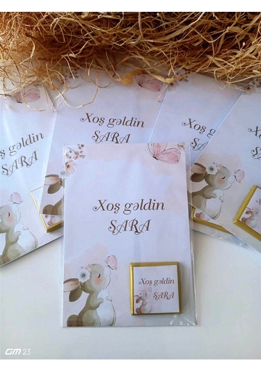 Azərbaycan Xoş Gəldin Bebek Çikolatası Davetiye Kartlı Hediye 20 Adet