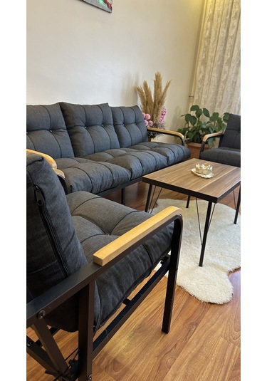 Modern Style Home Modern Sarıyer Balkon, Bahçe, Cafe - Metal Kanepe Koltuk Takımı - 3+1+1+ Sehpa Antrasit Modernk031 Antrasit