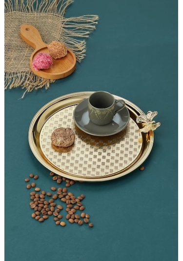 Akıllıelma-cooker Sunum Tepsisi Kelebekli Yuvarlak Ckr3269 8769 Gold