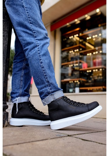 Pabucmarketi Bağcıklı Erkek Sneaker Bot Siyah Çok Renkli