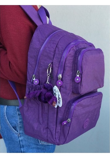 Klinkır Çok Gözlü Okul Için Uygun Kumaş Sırt Çantası Mor Mor Mor