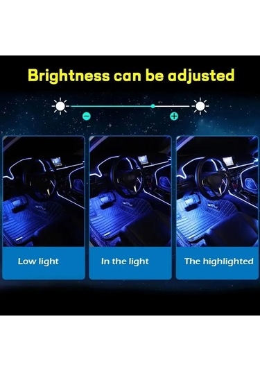 Uygulama Ses Kontrolü Ile Araba Iç Neon Rgb Led Ortam Işığı Fiber Optik Kit Usb 5m 4 İn 1 1 Piece Set
