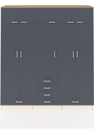 Hyperion Dolap 6 Raflı 6 Çekmeceli 4 Askılı 220x44x243 Çam-antrasit/antrasit Antrasıt/antrasıt