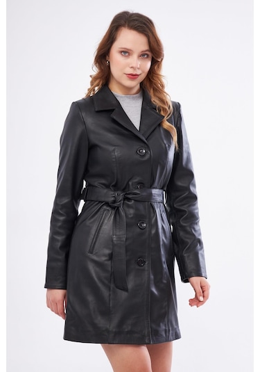 Derinss Dka2373 Hakiki Deri Kadın Siyah Pardesü 001