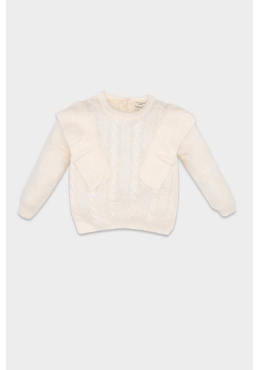 DeFacto Kız Bebek Bisiklet Yaka Triko Kazak A4086A524AUER118 Ekru