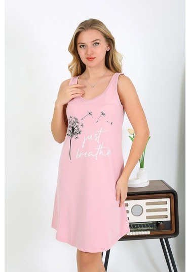 Akbeniz Kadın Kalın Askılı Penye Gecelik Pembe 1777 Pembe