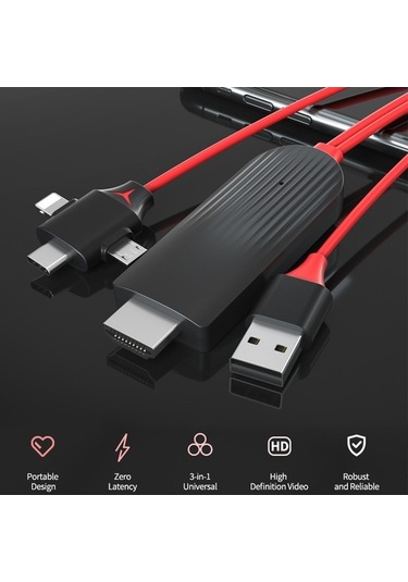 Flybuy Mirascreen L7-8 8 Pin Mikro Usb Usb-c/hdmı Dönüştürücü 2m Kablo