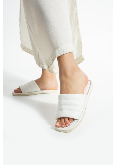 Pamela Kadın Terlik Dış Mekan Havuz Deniz Plaj Terliği Ev Terliği Beyaz