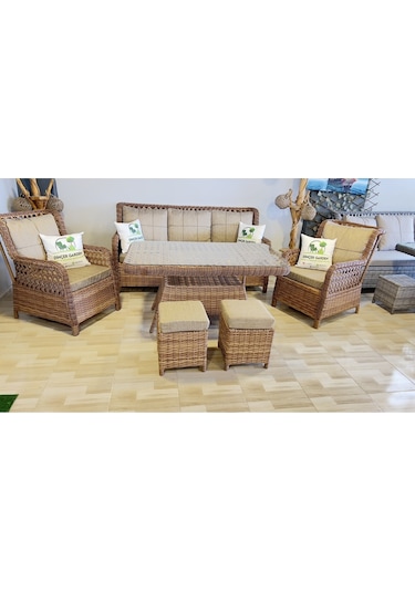 Dinçer Izmir Rattan 7 Li Oturma Grubu Kahverengi