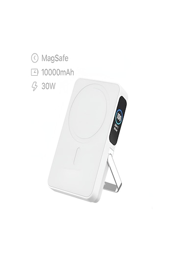 10000mah 30w Hızlı Şarjlı Dijital Göstergeli Taşınabilir Kablosuz Magsafe Powerbank Beyaz Beyaz