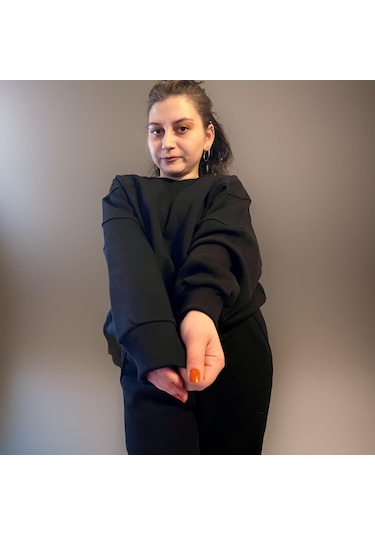 Ceyss Design Unisex Üç İplik Şardonlu Sweatshirt Eşofman Takımı-siyah Siyah