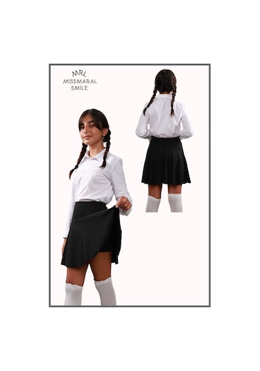 Kız Çocuk Okul Etek Siyah Yüksek Bel Içi Şortlu Okul-oyun-spor- 23 Nisan Etkinlik Eteği Siyah