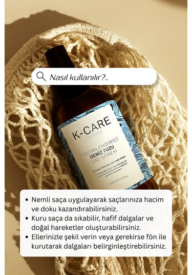 K K-care Cosmetics Doğal Dalga Sağlayan ve Hacim Veren Deniz Tuzu Saç Spreyi 250﻿﻿ ML