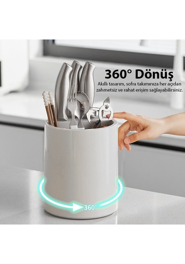 Ezere Çatal - Biçak - Kasik Saklama Ve Kurutma Kutusu Dönebilen Mutfak Düzenleyici - Beyaz Beyaz