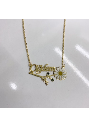 Gümüş İsimli Mineli Papatya Kolye Gold