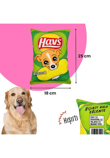 Havhav Yeşil Hav's Peluş Cips Hışırtı Sesli Köpek Oyuncağı