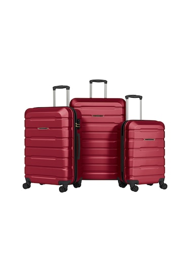 Unisex 4 Tekerli Kilitli 3'lü Set Valiz Bordo
